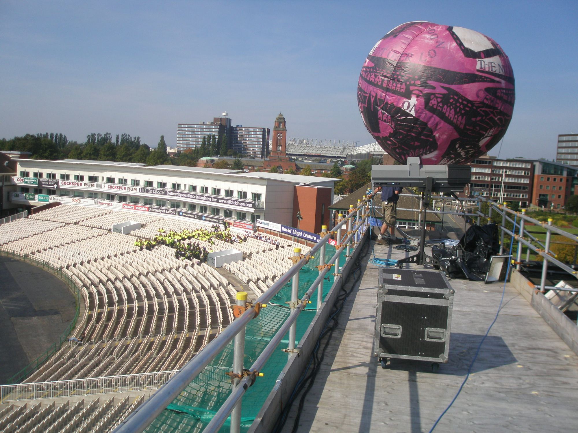 Giant inflatable ball on the stand roof before Coldplay, Lancashire 2009