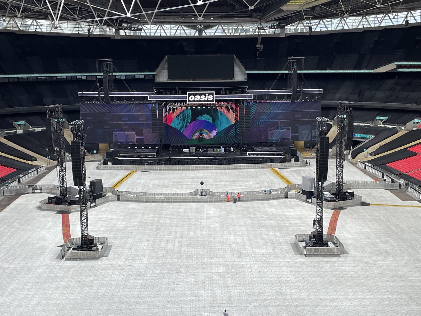 Oasis stage and screens seen from the far end of Wembley